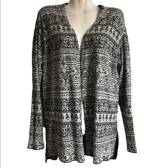 J. Jill cardigan Small 100% cotton open high low hem artistic shrug black white - Picture 1 of 7
